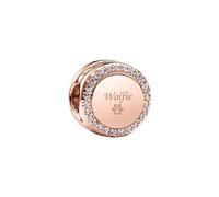 PANDORA Gravierbarer Funkelnder Knopf Charm aus rosévergoldeter Metalllegierung mit Zirkoniasteinen verziert, Kompatibel Moments, 788747C01