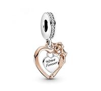 PANDORA Herz & Rose Charm-Anhänger mit Sterling-Silber und 14 Karat rosévergoldete Metalllegierung und Cubic Zirkonia Steinen Moments Collection