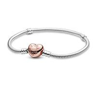 Pandora Icons Armband mit herzförmigem, 14-karätig Roségold-vergoldetem Verschluss, Silber, 23