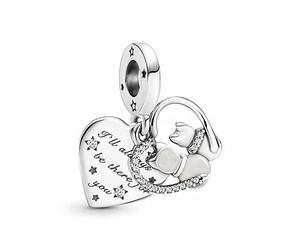 PANDORA Katzen & Herz Charm-Anhänger aus Sterling-Silber mit Zirkonia Steinen Moments Collection