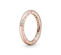 PANDORA Logo & Herzen Ring mit 14 Karat rosévergoldete Metalllegierung und Cubic Zirkonia Steinen Signature Collection, Größe 52, 189482C01-52