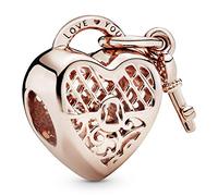 PANDORA Love You Herz-Schloss Charm in Roségold mit 14 Karat rosévergoldete Metalllegierung Moments Collection