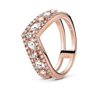 PANDORA Marquise-Schliff funkelnder doppelter Wishbone-Ring in Roségold mit 14 Karat rosévergoldete Metalllegierung und Cubic Zirkonia Steinen Timeless Collection, Größe 48