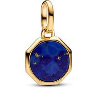 PANDORA ME Blaues gravierbares Mini-Medaillon Charm aus Sterling Silber mit vergoldeter Metalllegierung und Lapislazuli, Kompatibel ME und Moments Armbänder, 763388C01