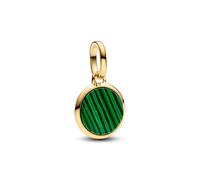 PANDORA ME Grünes gravierbares Mini-Medaillon Charm aus Sterling Silber mit vergoldeter Metalllegierung und Malachit, Kompatibel ME und Moments Armbänder, 763389C01