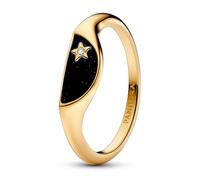 PANDORA ME Halbierter Emaille Siegelring aus Sterling Silber mit vergoldeter Metalllegierung und Zirkonia Steinen, Größe: 50, 163325C01-50