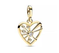 PANDORA ME Herz & Strahlen Medaillon-Charm aus Sterling Silber mit 14 Karat vergoldete Metalllegierung, Cubic Zirkoniastein, Kompatibel ME und Moments Armbändern, 763453C01
