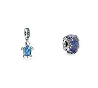 Pandora Meeresschildkröte Murano-Glas Charm-Anhänger 798939C01 5,1 x 16,5 x 13,4 mm Blau & Charm Murano-Glas Moments Sterne Silber, blau 790015C00
