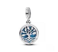 PANDORA Moments Im Dunkeln Leuchtender Unendlichkeitsbaum Doppelter Charm-Anhänger aus Sterling Silber mit Zirkonia, Kompatibel Moments und ME Armbänder, 793599C01