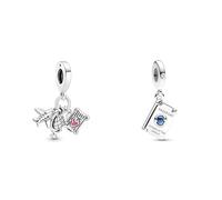 PANDORA Moments 799435C01 Flugzeug, Globus und Koffer Charm-Anhänger & Moments Aufklappbarer Reisepass Charm-Anhänger aus Sterling Silber mit blauem Cubic Zirkonia, Kompatibel Moments, 792680C01