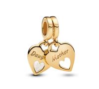 PANDORA Moments Doppeltes Herz Charm-Anhänger aus Sterling Silber mit vergoldeter Metalllegierung, Kompatibel ME und Moments Armbänder, 769187C01