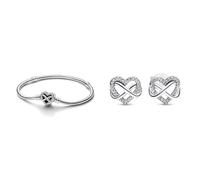 Pandora Moments Armband aus Sterling-Silber mit Funkelndem Unendlichkeits-Herzverschluss und Zirkonia Steinen & Moments Funkelnde Unendlichkeits-Herz Ohrstecker aus Sterling Silber