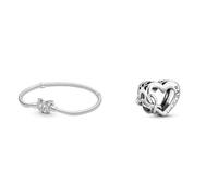 Pandora MOMENTS Armband Schmetterling Silber 590782C01 & „Love You Mum“ Unendlichkeits-Herz Charm Sterling-Silber 9,4 x 11,4 x 12,6 mm (T/H/B)