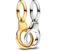 PANDORA Moments Aufklappbarer & teilbarer Handschellen Charm-Anhänger aus Sterling Silber mit vergoldeter Metalllegierung, Kompatibel Moments und ME Armbänder, 763435C00