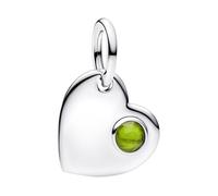 PANDORA Moments August Gravierbares Herz Frühligsgrüner Stein Charm-Anhänger aus Sterling Silber mit künstlichem Kristall, Kompatibel ME und Moments, 794295C08