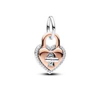 Pandora 783079C01 - Bicolor Drehbares Herz-Schloss Doppelter Charm-Anhänger - Roségold verg. - Zirkonia klar