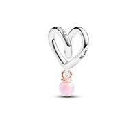 PANDORA Moments Bicolor Eingehülltes Herz Charm aus Sterling Silber mit Opal, Kompatibel Moments Armbändern, 783242C01