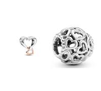 PANDORA Moments Bicolor Offen gearbeitetes Unendlichkeits-Herz Charm & All Over-Herzen Charm Sterling-Silber 11 x 11 x 10,7 mm (T/H/B)