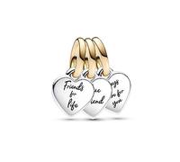PANDORA Moments Bicolor Teilbarer Dreifacher Freundschafts-Charm-Anhänger aus Sterling Silber mit vergoldeter Metalllegierung, Zirkonia, Kompatibel Moments Armbänder, 762722C00