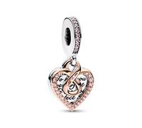 PANDORA Moments Bicolor Unendlichkeits-Herz Doppelter Charm-Anhänger mit rosevergoldeter Metalllegierung Moments Collection, kompatibel Moments Armbändern, 782641C01