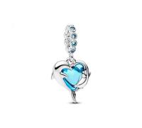 Pandora Moments Blauer Murano-Glas Delfine Charm-Anhänger aus Sterling Silber, Kompatibel Me und Moments Anhänger, 793924C01