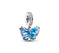 PANDORA Moments Blauer Murano-Glas Schmetterling Charm-Anhänger aus Sterling Silber mit Murano-Glas, Cubic Zirkonia, Kompatibel Moments Armbändern, 792698C01