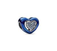 PANDORA Moments Blaues Drehbares Herz Charm aus Sterling Silber mit Kristallen, Kompatibel Moments Armbändern, 792750C01