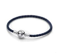 PANDORA Moments Blaues Geflochtenes Lederarmband mit Kugelverschluss, Kompatibel Moments, Größe: 17,5 cm, 592790C01-S1