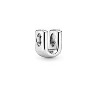 PANDORA Moments Buchstabe U - wendbares Alphabet-Charm aus Sterling-Silber mit geprägten Herzen und Perlen an der Rückseite - kompatibel mit Armbändern Moments Kollektion
