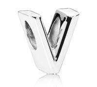 PANDORA Moments Buchstabe V - wendbares Alphabet-Charm aus Sterling-Silber mit geprägten Herzen und Perlen an der Rückseite - kompatibel mit Armbändern Moments Kollektion