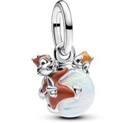 PANDORA Moments Disney A-Hörnchen und B-Hörnchen Christbaumkugel Charm-Anhänger aus Sterling Silber mit Opal, Kompatibel Moments und ME Armbänder, 793532C01