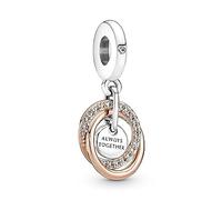 Pandora Moments Doppelanhänger Herz-Vorhängeschloss, Sterlingsilber und 14-karätig Roségold-vergoldet, mit klarem Cubic Zirkonia