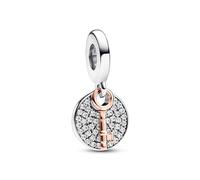 Pandora Moments Doppelanhänger Herz-Vorhängeschloss, Sterlingsilber und 14-karätig Roségold-vergoldet, mit klarem Cubic Zirkonia