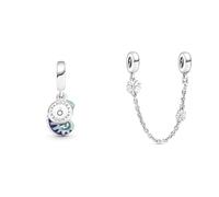 PANDORA Moments Farbwechselndes Chamäleon Charm-Anhänger aus Sterling-Silber, Kompatibel Moments Armbänder, 791676C01 & Sicherheitskette Gänseblümchen 5cm 798764C01