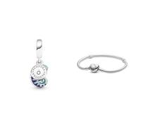 PANDORA Moments Farbwechselndes Chamäleon Charm-Anhänger aus Sterling-Silber & Moments Schlangen-Gliederarmband mit Herz-Verschluss aus Sterlingsilber Moments Collection, Größe: 17 cm