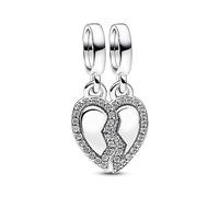 PANDORA Moments Freunde Teilbares Herz Charm-Anhänger aus Sterling Silber mit Zirkonia, Kompatibel Moments Armbändern, 792743C01