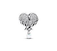 PANDORA Moments Funkelnde Engelsflügel & Herz Charm aus Sterling Silber mit Zirkonia, Kompatibel Moments Armbändern, 792980C01