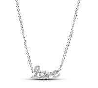 PANDORA Moments Funkelnde Handgeschriebenes Love Collier-Halskette aus Sterling Silber mit Zirkonia, Länge: 45cm, 393076C01-45