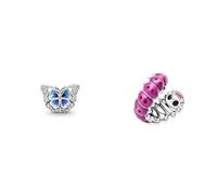 PANDORA Moments Funkelndes Blauer Schmetterling Charm aus Sterling-Silber mit Cubic Zirkonia - Kompatibel Moments Armbänder, 790761C01 & MOMENTS Charm Süße gekräuselte Raupe Silber 790762C01