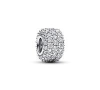 PANDORA Moments Funkelndes Dreireihiges Pavé-Charm aus Sterling Silber mit Zirkonia, Kompatibel Moments Armbändern, 792820C01