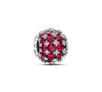 Pandora 792630C03 - Funkelndes Rosafarbenes Rundes Pavé-Charm - Sterling Silber - Steinmix Rot