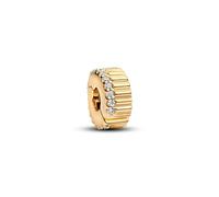 Pandora Clip-Charm 764078C01 – gerippt – Sterling Silber mit 14k Vergoldung & Zirkonia