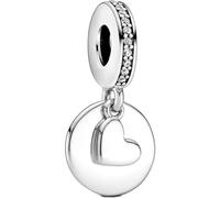 PANDORA Moments Gravierbare Herzscheibe Charm-Anhänger aus Sterling Silber mit Zirkonia, Kompatibel Moments Armbänder, 799212C01