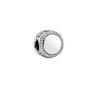 PANDORA Moments Gravierbarer Funkelnder Knopf Charm aus Sterling Silber mit Zirkonia, Kompatibel Moments Armbändern, 798747C01