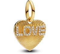 PANDORA Moments Gravierbarer Love-Herz Charm-Anhänger aus Sterling Silber mit vergoldeter Metalllegierung und Zirkonia, Kompatibel Moments und ME Armbänder, 763604C01