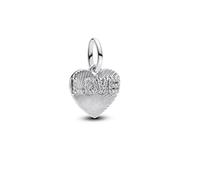 PANDORA Moments Gravierbarer Love-Herz Charm-Anhänger aus Sterling Silber mit Zirkonia, Kompatibel Moments und ME Armbänder, 793604C01