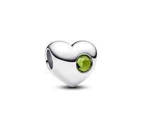 PANDORA Moments Gravierbares Frühlingsgrüner Stein Herz-Charm aus Sterling Silber mit künstlichem Kristall, Kompatibel Moments, 794161C08