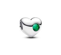 PANDORA Moments Gravierbares Grüner Stein Herz-Charm aus Sterling Silber mit künstlichem Kristall, Kompatibel Moments, 794161C05