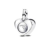 PANDORA Moments Gravierbares Herz Lupe Doppelter Charm-Anhänger aus Sterling Silber, Kompatibel Moments und ME Armbänder, 793671C00