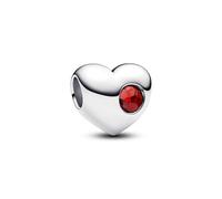 PANDORA Moments Gravierbares Roter Stein Herz-Charm aus Sterling Silber mit künstlichem Kristall, Kompatibel Moments,794161C01